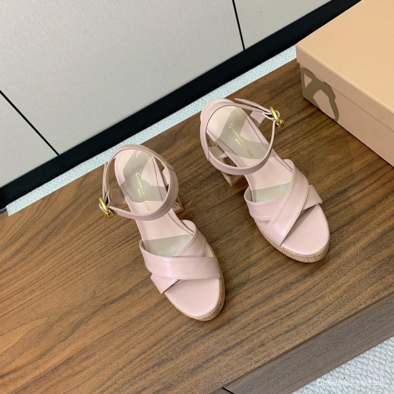 2025 Women Gianvito Rossi Light Pink Leather Platform Sandals