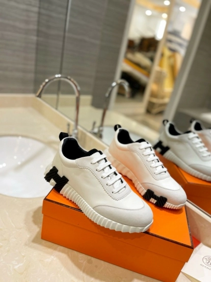 2024 Unisex Hermès white black leather sneakers