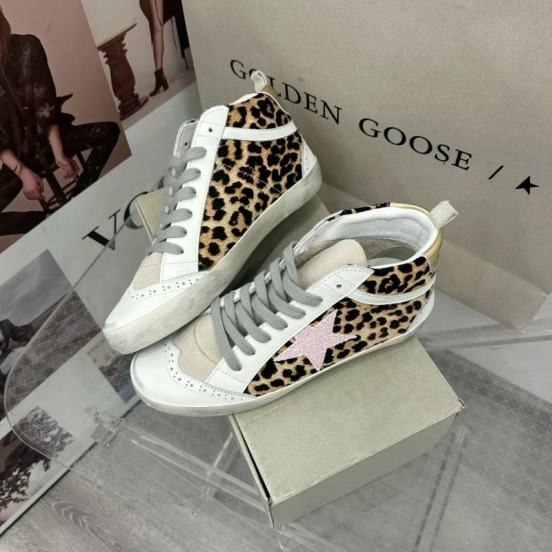 2024 Unisex GGDB Leopard White Pink Leather Suede High Top Sneakers MJ00300