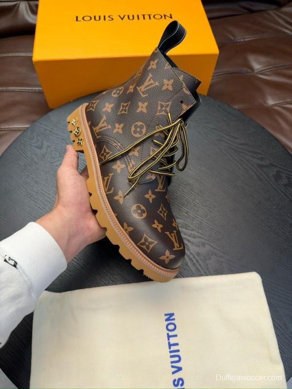 2024 Men Louis Vuitton Brown Leather Ankle Boots MJ00440