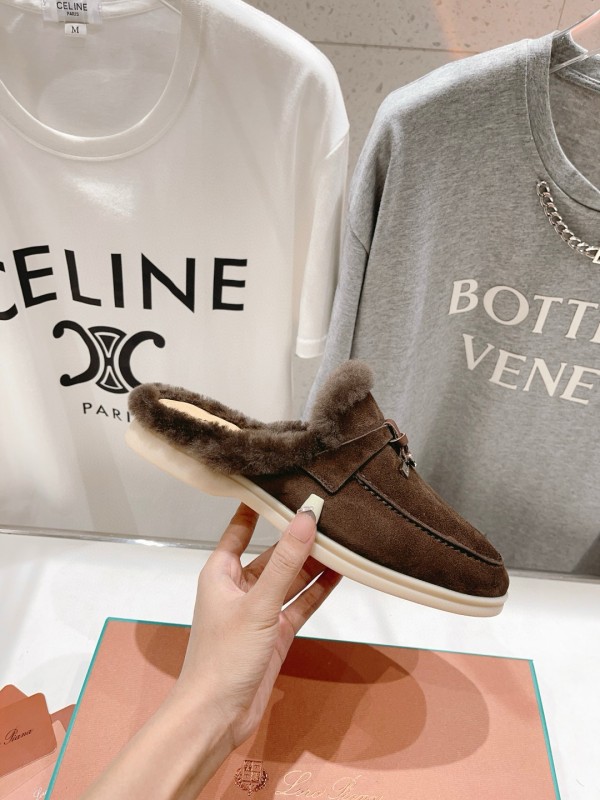 2024 Women LP Brown Suede Shearling Loafers MJ00300