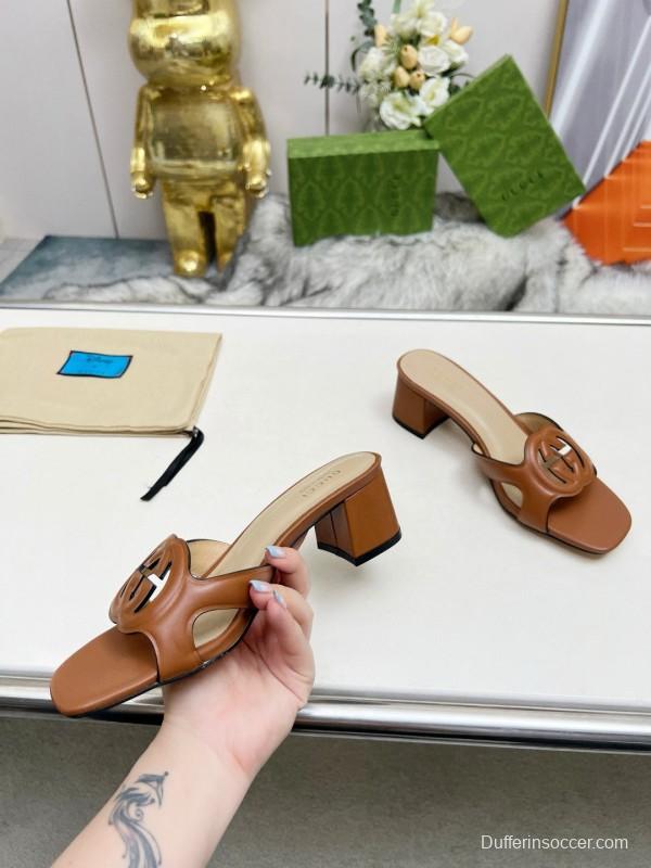 2025 Gucci Brown Leather Slippers MJ00190