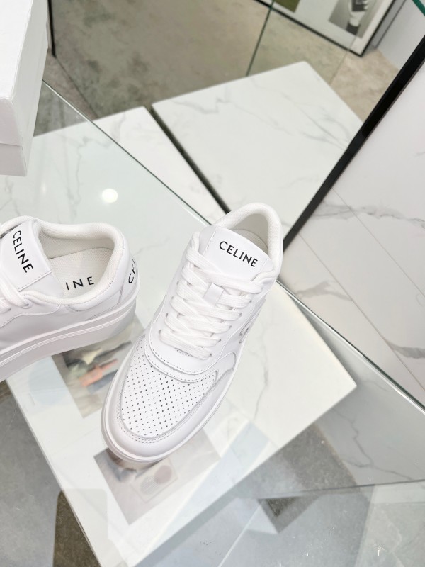 2025 Women Celine White Leather Platform Sneakers Embossed KFY00270
