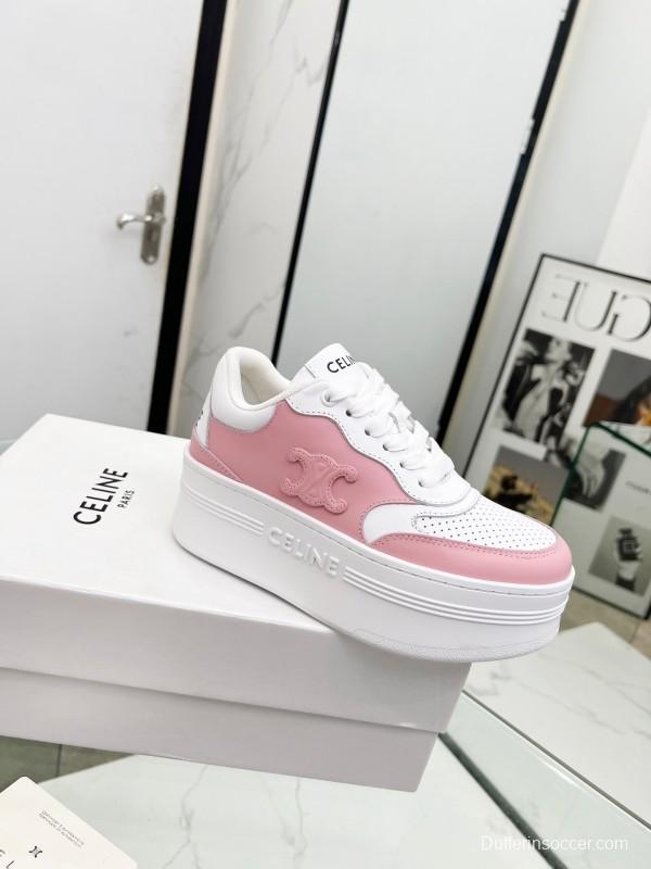 2025 Women CELINE White Pink Leather Sneakers