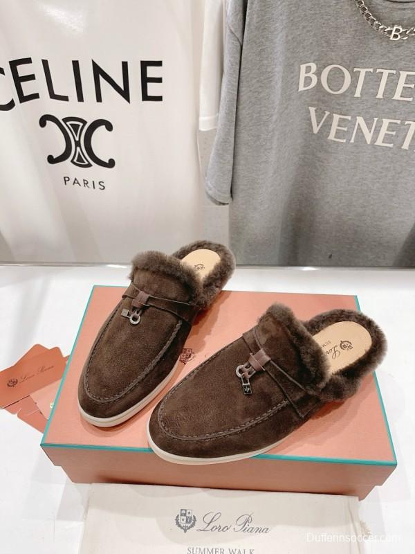 2024 Women LP Brown Suede Shearling Loafers MJ00300