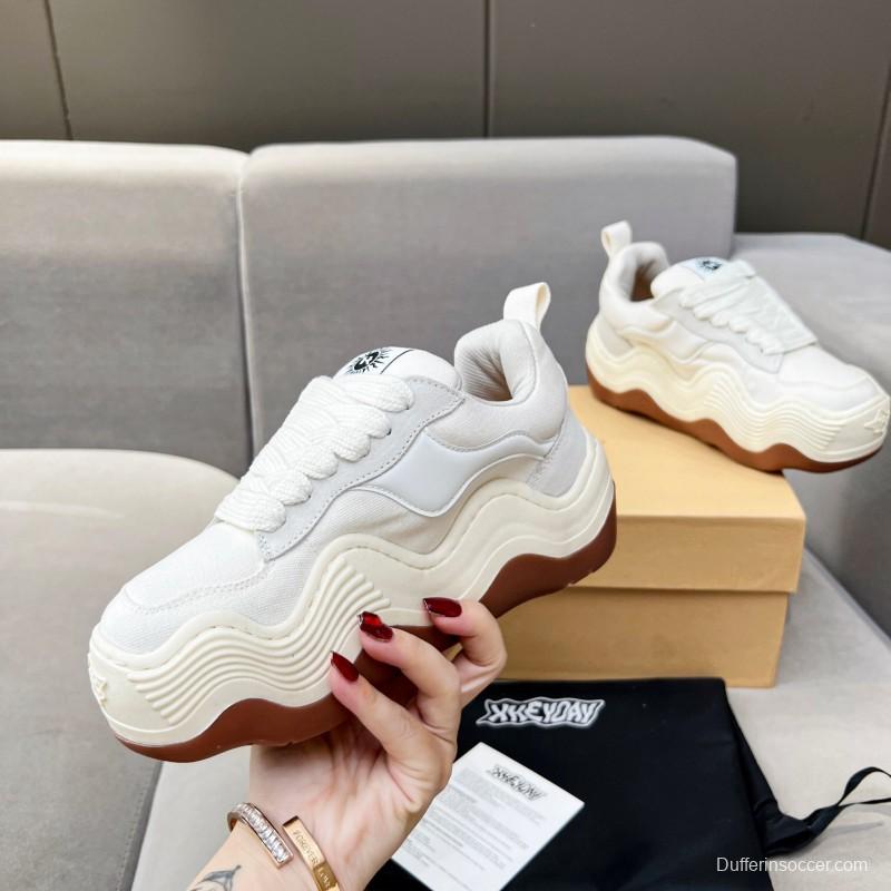 2025 Unisex HEYDAY White Brown Canvas Leather Wave Sneakers KFY00260