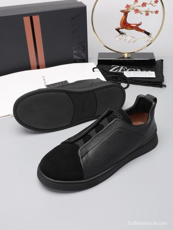 2024 Men Ermenegildo Zegna Black Leather Suede Sneakers MJ00240