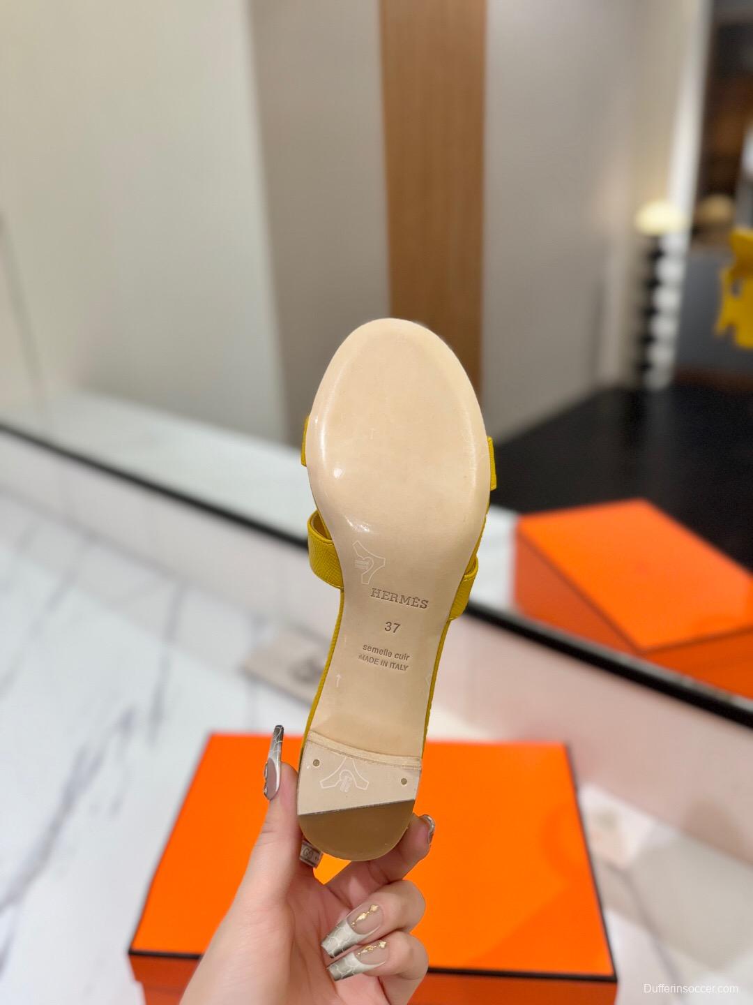 2025 Women Hermès Yellow Leather Sandals