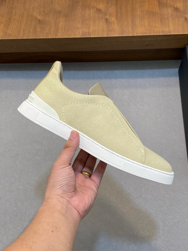 2024 Unisex Ermenegildo Zegna Beige Leather Fabric Sneaker MJ00280