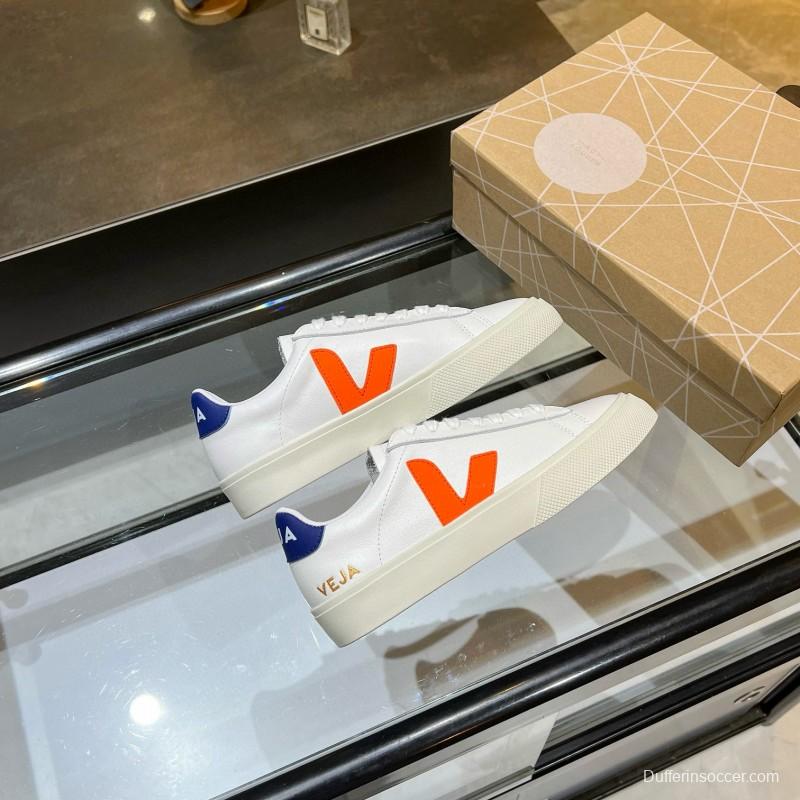 2025 Unisex VEJA White Orange Blue Leather Canvas Sneakers MJ00240