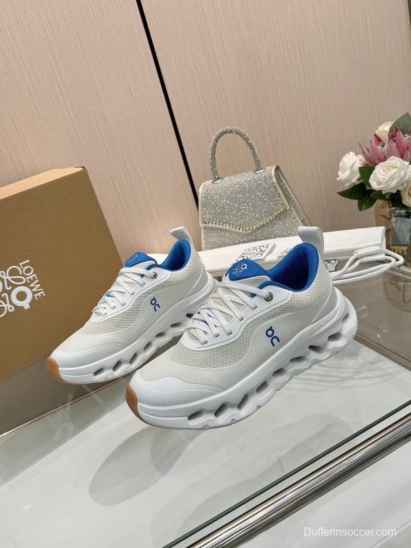 2025 Unisex Loewe White Blue Mesh Leather Sneakers