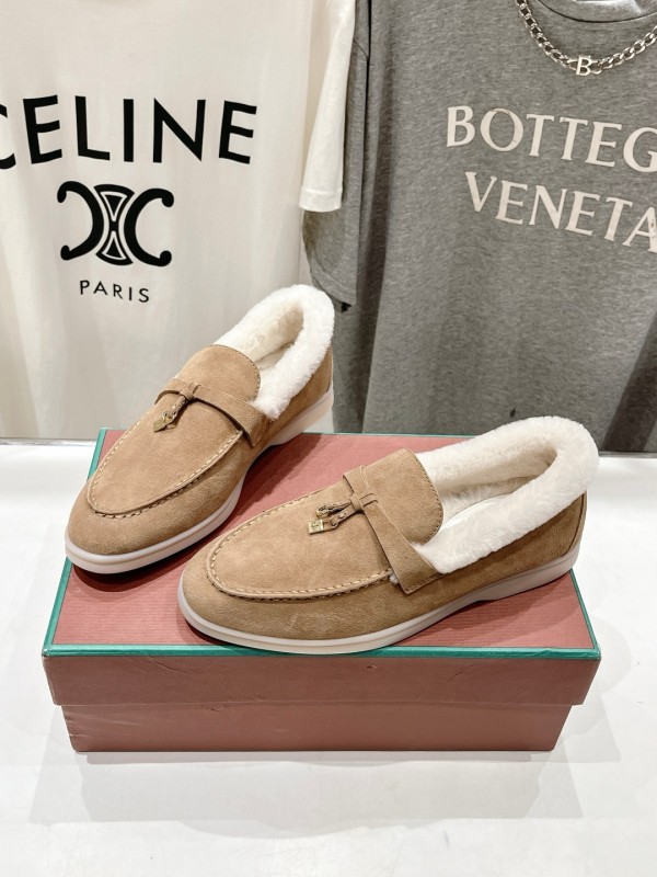 2024 Women LP Beige Suede Shearling Loafers