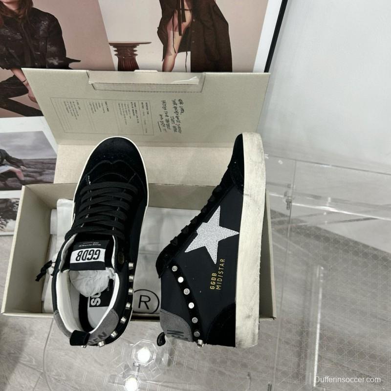 2024 Unisex GGDB Black Silver Suede Leather High Top Sneakers MJ00300