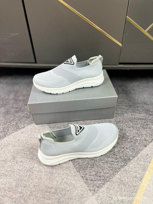 2024 Unisex Prada Light Grey Breathable Flyknit Sneakers MJ00230