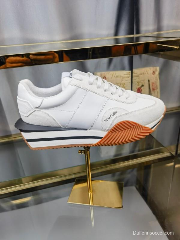 2025 Unisex TOM FORD White Leather Suede Sneakers LY00360(F)/LY00370(M)