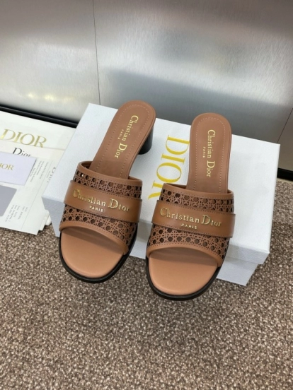 2025 Women Dior Brown Leather Sandals Christian Dior Paris KFY00310