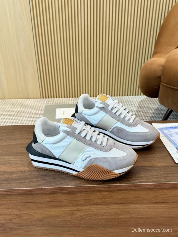 2025 Women TOM FORD White Grey Suede Leather Sneakers LY00360