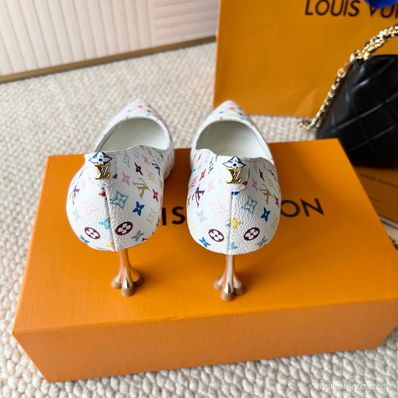 2025 Women Louis Vuitton White Multicolor Leather High Heel Shoes