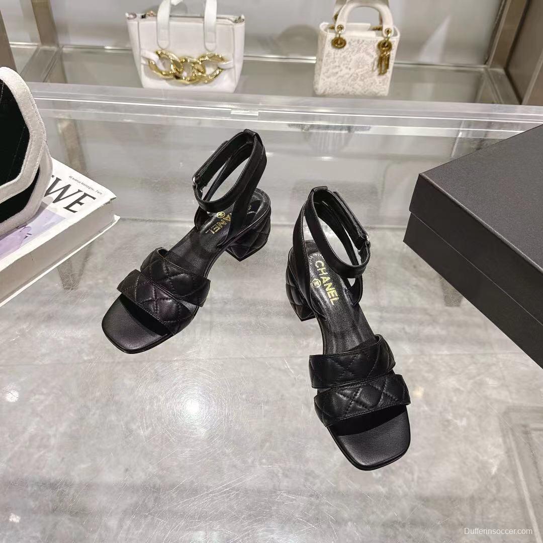 2025 Women Chanel Black Leather Sandals LY00280