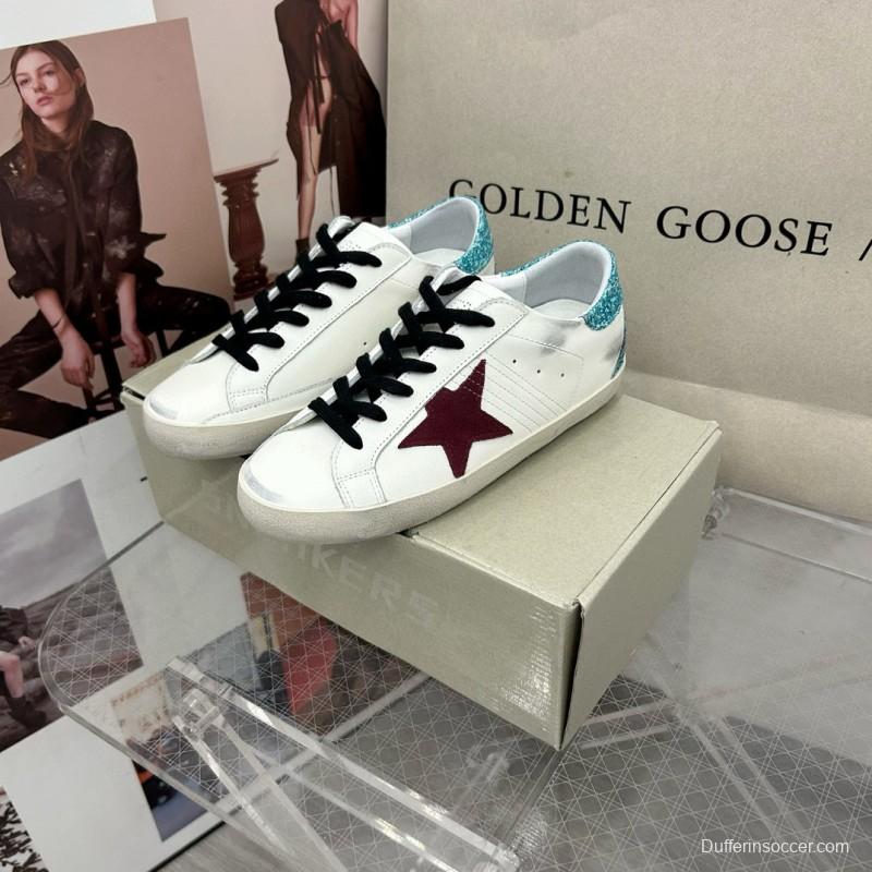 2025 Women GGDB White Burgundy Suede Leather Sneakers MJ00260