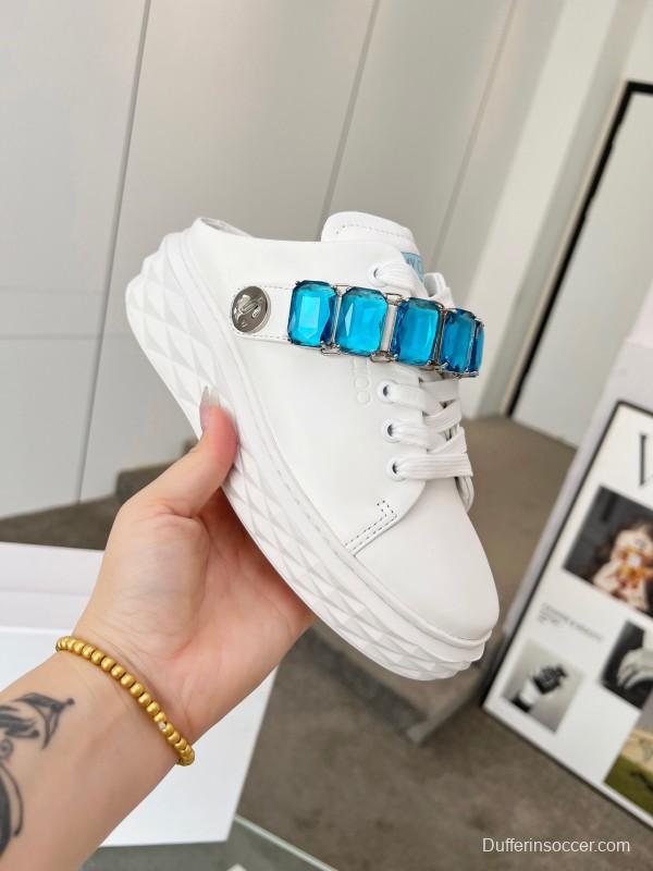 2025 Women Jimmy Choo White Blue Leather Sneakers LY00350