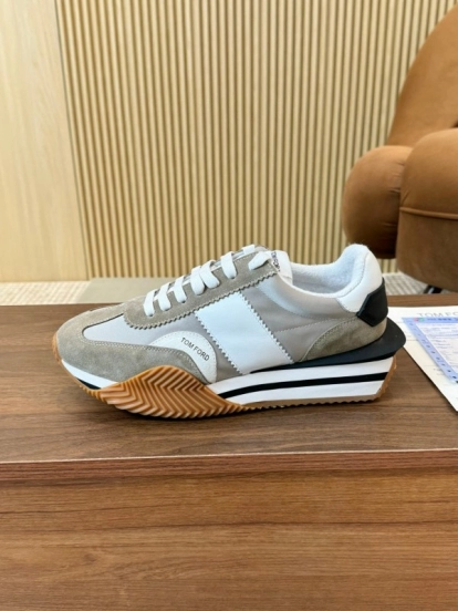 2025 Unisex TOM FORD White Grey Black Leather Suede Sneakers LY00360(F)/LY00370(M)