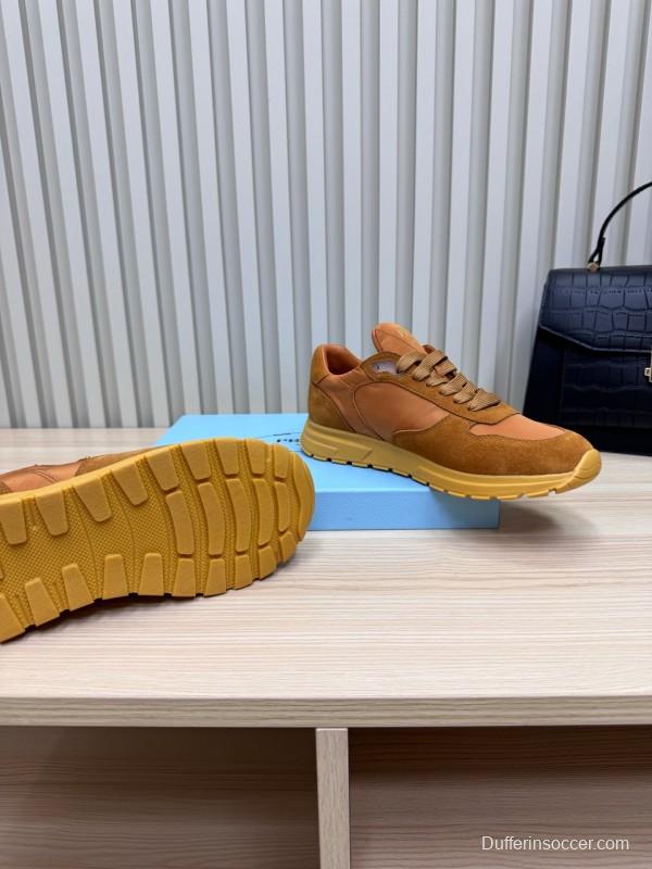 2025 Women Prada Brown Suede Nylon Sneakers LY00300