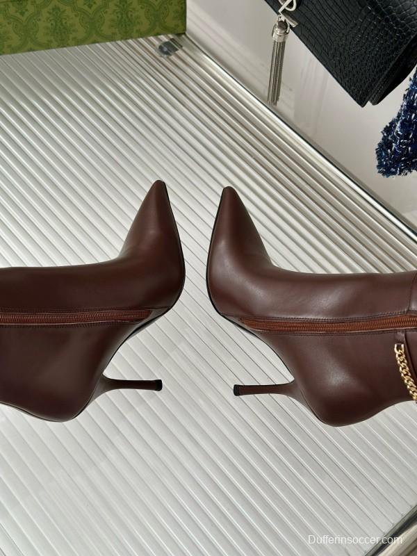 2024 Women Gucci brown leather boots chain MJ00550
