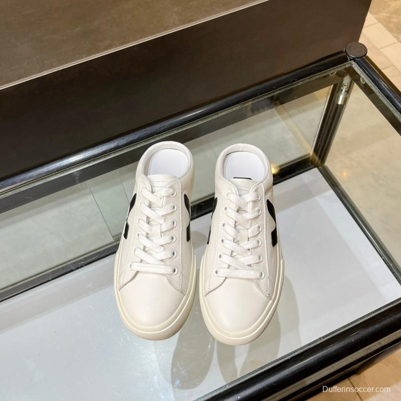 2025 Women VEJA White Black Canvas Leather Slip-On Sneaker MJ00240