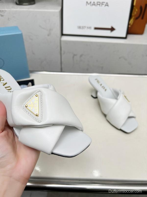 2025 Women Prada White Lambskin Mules