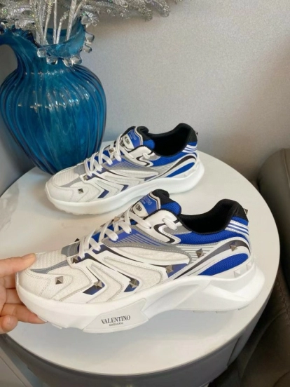2024 Unisex Valentino Blue White Grey Mesh Leather Sneakers MJ00410
