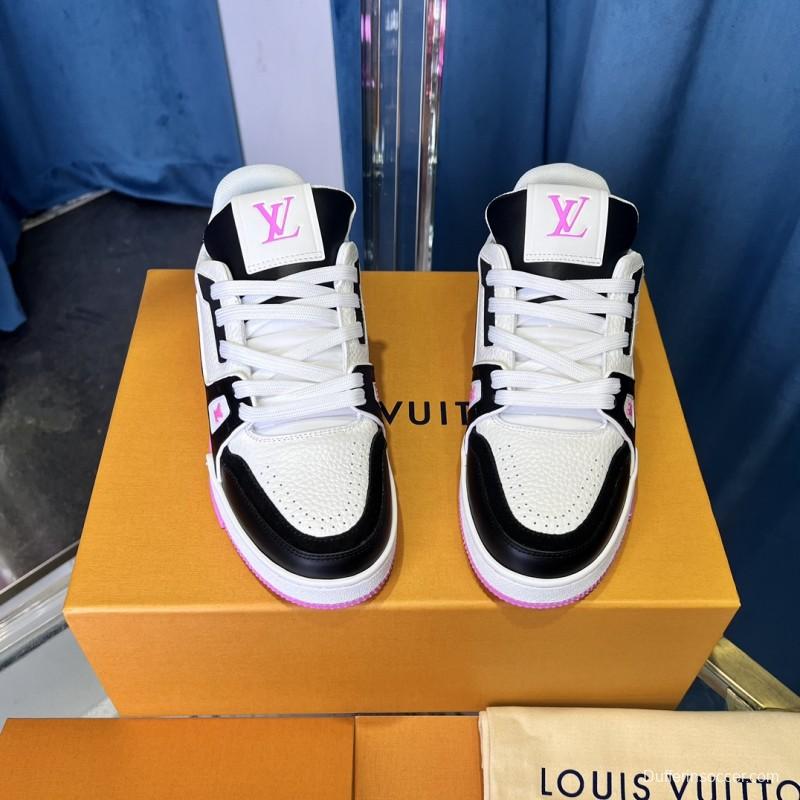 2025 Unisex Louis Vuitton White Black Pink Leather Fabric Trainer