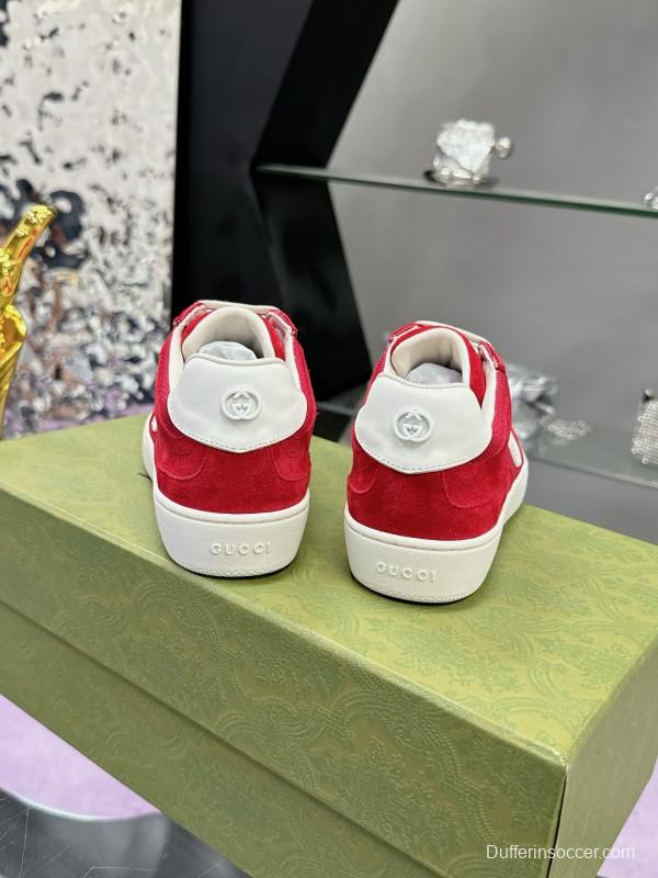 2024 Unisex Gucci Red White Leather Suede Sneakers MJ00310