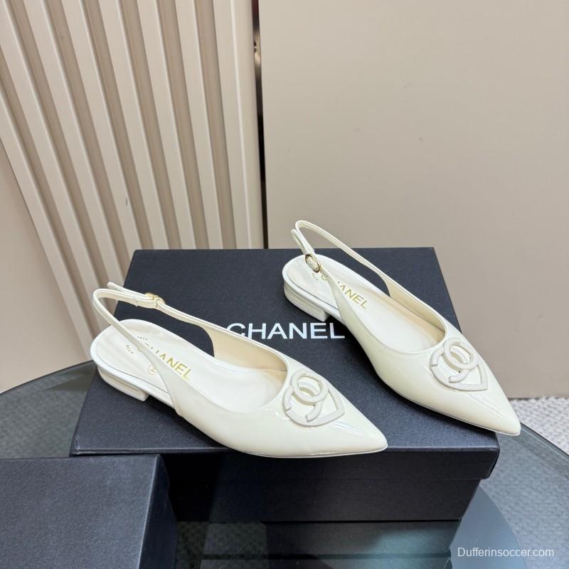 2025 Women Chanel White Leather Slingback Pumps