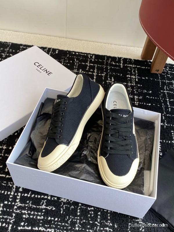 2025 Women Celine Black White Canvas Sneakers CR-03