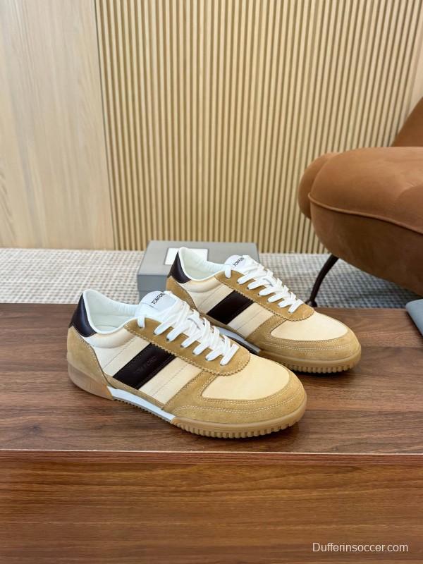 2025 Men TOM FORD Beige Brown Suede Leather Sneakers LY00360
