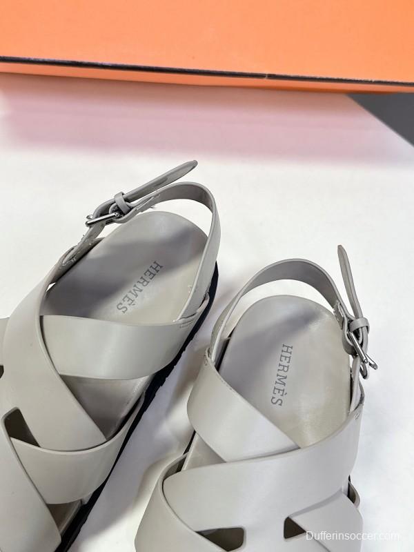 2025 Women Hermès Beige Leather Slippers