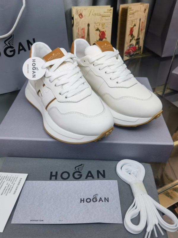 2025 Women HOGAN White Beige Leather Sneakers LY00360(F)