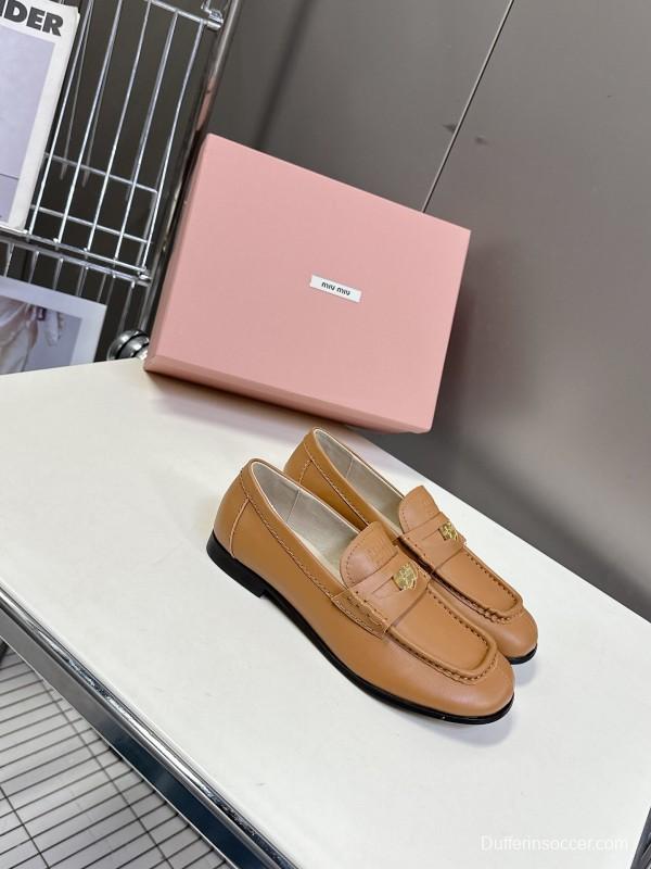 2025 Women Miu Miu Brown Leather Loafers