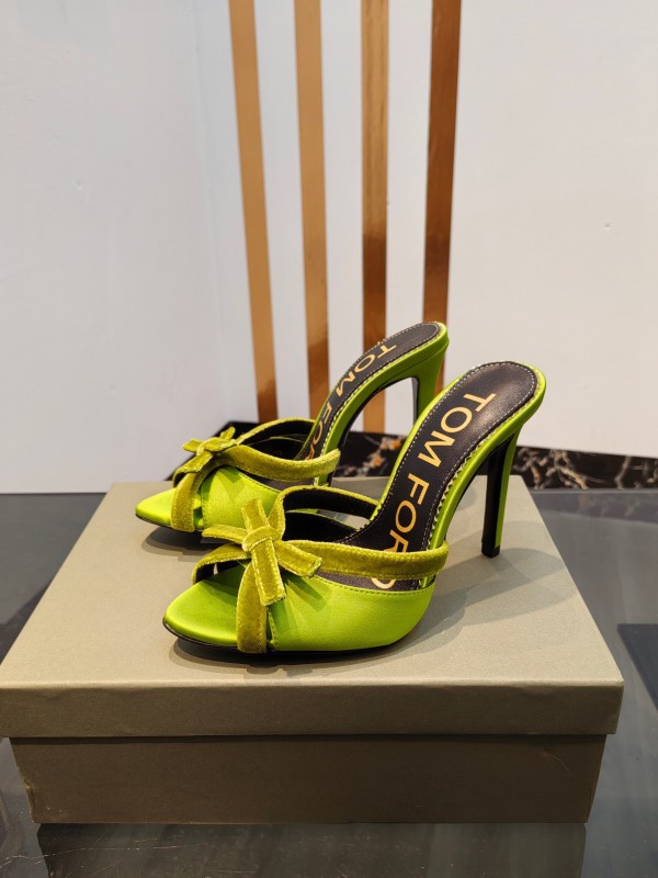 2025 Women TOM FORD Green Velvet High Heel Mules KFY00290
