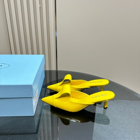 2025 Women Prada Yellow Leather Mules