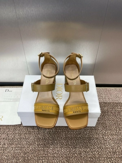 2025 Women Dior Yellow Leather Sandals Christian Dior Logo
