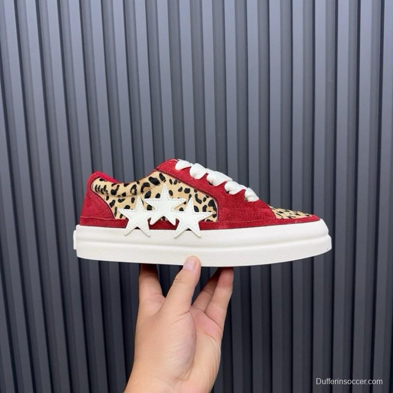 2024 Unisex Amiri Red Leopard Suede Leather Sneakers MJ00300