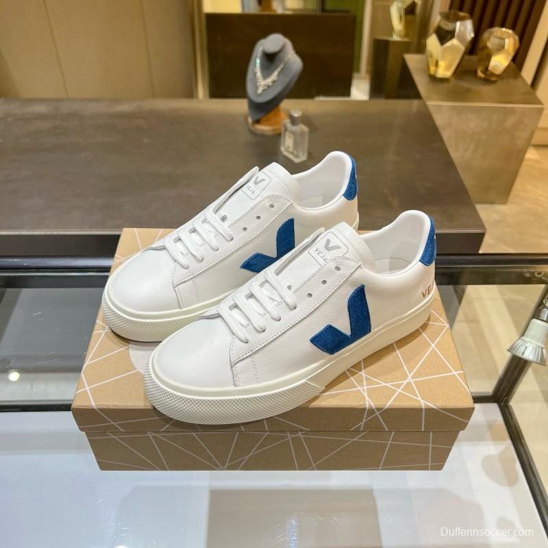 2025 Unisex VEJA White Blue Leather Canvas Sneakers MJ00240