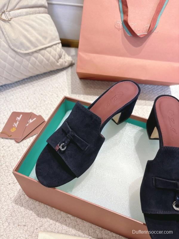2025 Women LP Navy Suede Heeled Mules