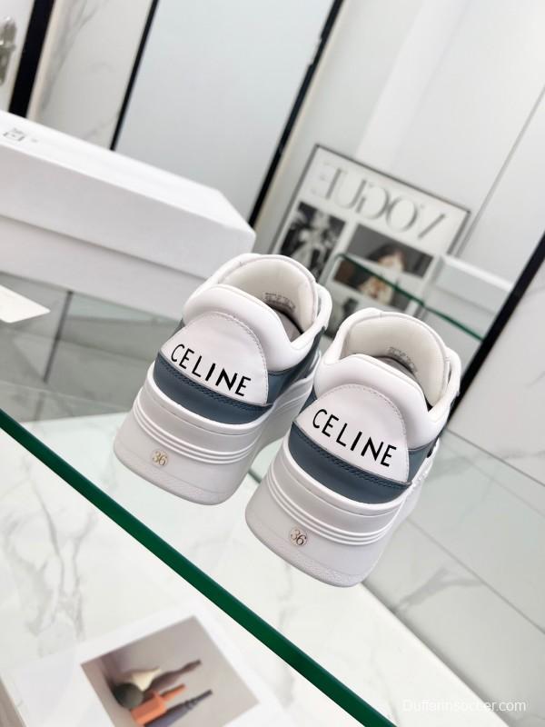 2025 Unisex CELINE White Grey Leather Sneakers