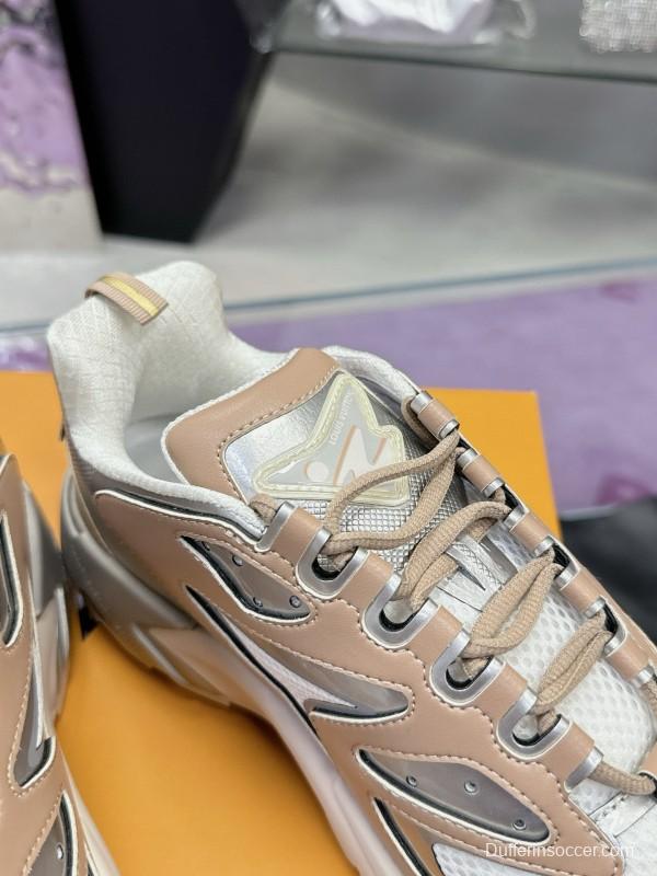 2025 Men Louis Vuitton Gradient Color Beige White Mesh Leather Sneakers MJ00420