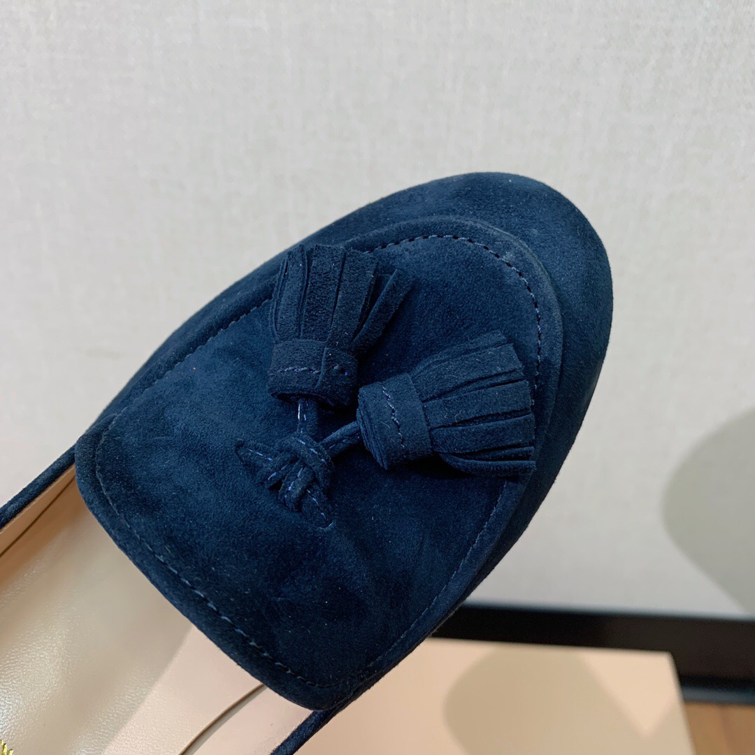 2025 Women Gianvito Rossi Navy Suede Platform Loafers KFY00330