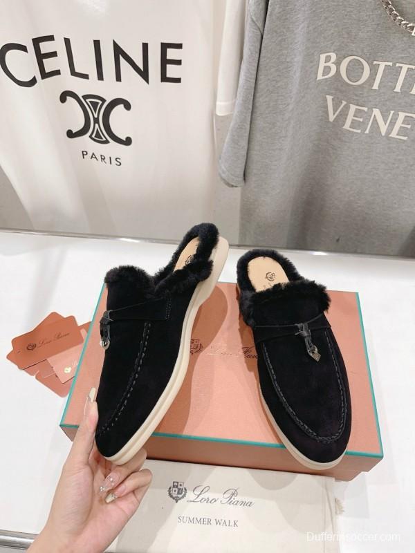 2024 Slippers LP Black Suede Shearling Loafers MJ00300