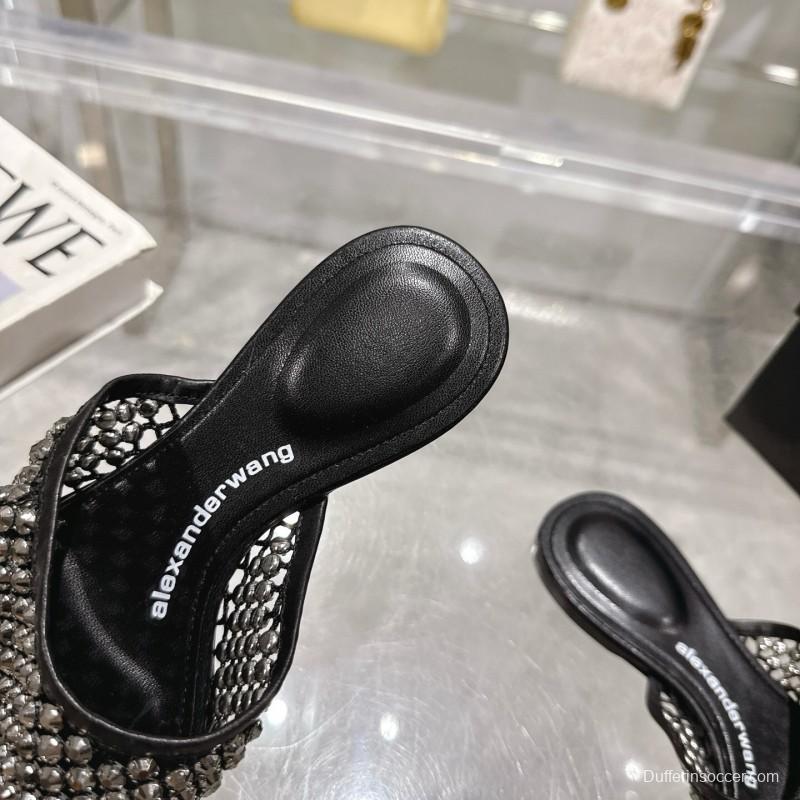 2025 Slippers Alexander Wang Black Mesh Leather Stud LY00310